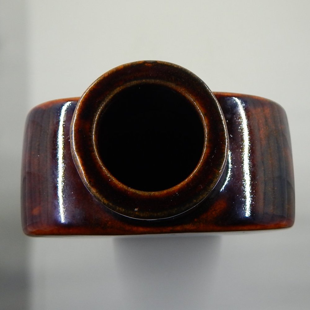 Pier 1 Imports Brown Glazed Vase Embossed Pagoda Detail Ceramic Pottery MCM - Picture 6 of 7